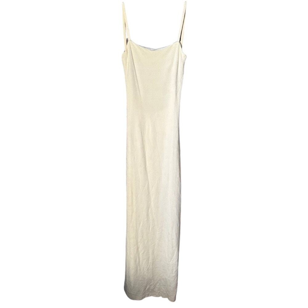 Vintage Y2K Sparkly Butter Yellow Pastel Open Strapy Back Formal Prom Dress Y15
